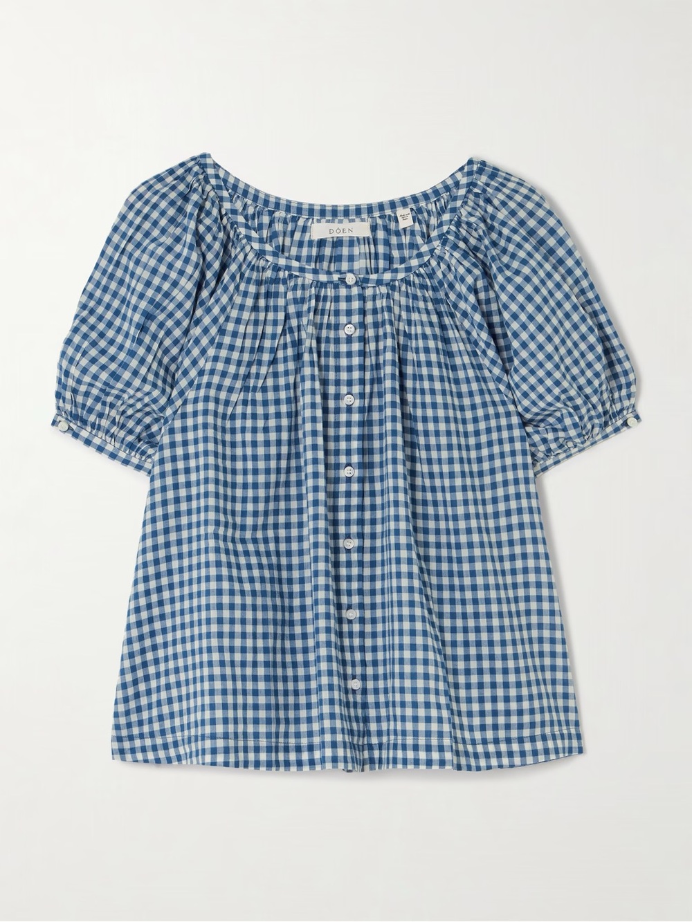 DÔEN June Blouse Top Blue Gingham Organic Cotton Blend Size XS - Picture 3 of 8